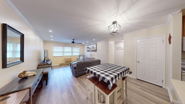 17 Fordyce Ct Apt 13, New Milford, CT 06776 - living area with crown molding, light wood-style floors, recessed lighting, baseboards, and ceiling fan