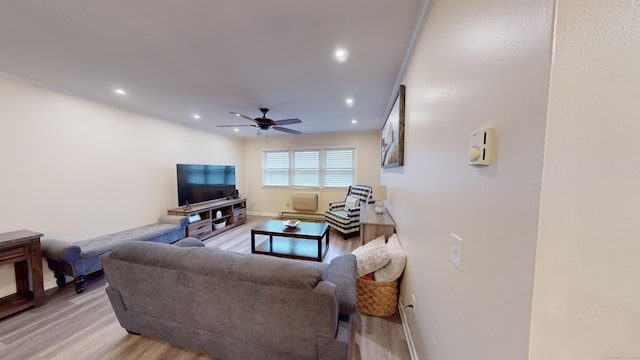 17 Fordyce Ct Apt 13, New Milford, CT 06776 - living room featuring light wood-style floors, a ceiling fan, recessed lighting, and baseboards