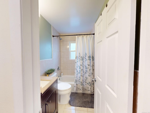 17 Fordyce Ct Apt 13, New Milford, CT 06776 - bathroom featuring vanity, tile patterned floors, toilet, and shower / tub combo with curtain