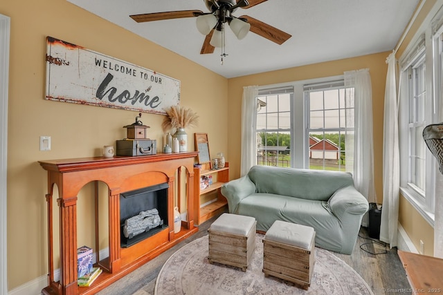 35 Summer St, Portland, CT 06480 - living area featuring wood finished floors and a ceiling fan