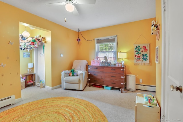 35 Summer St, Portland, CT 06480 - carpeted bedroom with a baseboard heating unit and ceiling fan