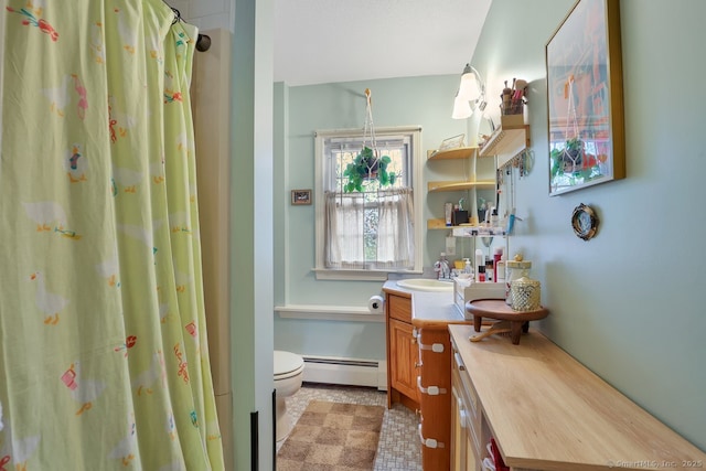 35 Summer St, Portland, CT 06480 - full bath featuring a baseboard radiator, vanity, and a shower with shower curtain
