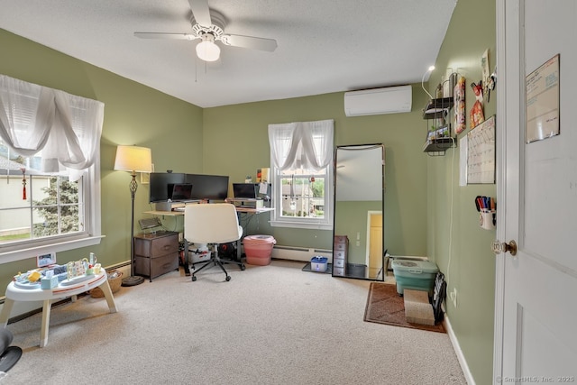 35 Summer St, Portland, CT 06480 - carpeted home office featuring a wall mounted air conditioner, a ceiling fan, a baseboard heating unit, and a baseboard radiator