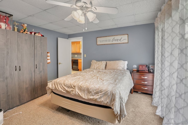 35 Summer St, Portland, CT 06480 - bedroom featuring light colored carpet, a paneled ceiling, and ceiling fan