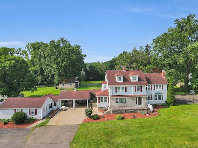 35 Summer St, Portland, CT 06480 - view of front of home featuring driveway, a front lawn, and a chimney