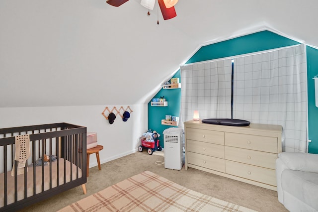 84 Wellman Rd, Manchester, CT 06040 - carpeted bedroom with vaulted ceiling, ceiling fan, and a nursery area