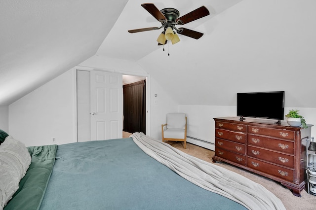 84 Wellman Rd, Manchester, CT 06040 - bedroom featuring carpet, a baseboard heating unit, lofted ceiling, and a ceiling fan
