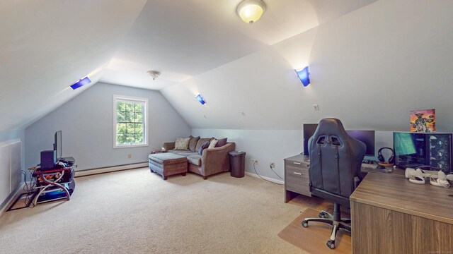 19 Heritage Brook Dr, East Haddam, CT 06423 - office area with a baseboard heating unit, carpet, and lofted ceiling