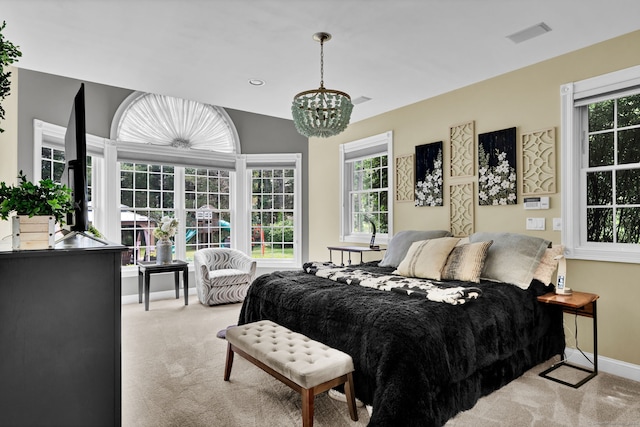 18 Cedar Spring Rd, Burlington, CT 06013 - bedroom featuring carpet floors, a chandelier, and multiple windows
