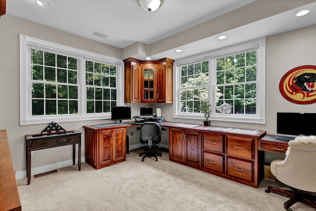 18 Cedar Spring Rd, Burlington, CT 06013 - office area with plenty of natural light, light carpet, recessed lighting, and baseboards