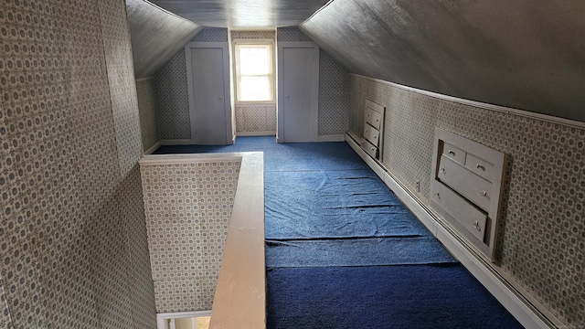 157 Garfield Rd, Bristol, CT 06010 - bonus room featuring carpet, lofted ceiling, and a baseboard radiator