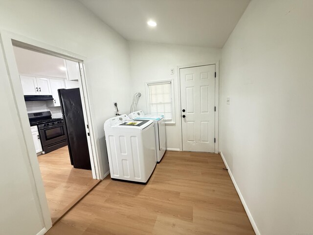 53 Cosey Beach Rd, East Haven, CT 06512 - laundry room with washing machine and dryer, light wood-type flooring, baseboards, and recessed lighting