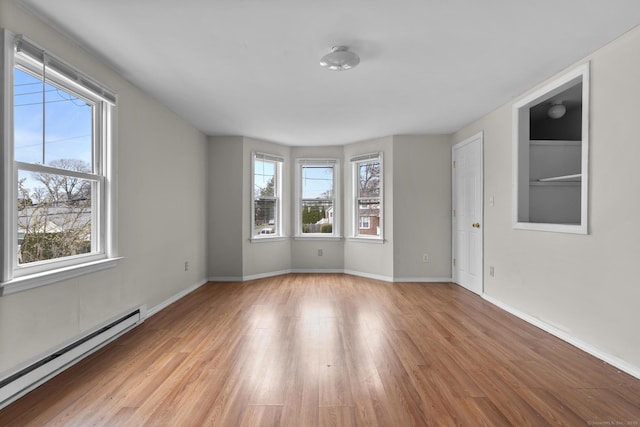 72 Maple St, Norwalk, CT 06850 - unfurnished room with a baseboard heating unit, light wood-style floors, and built in features