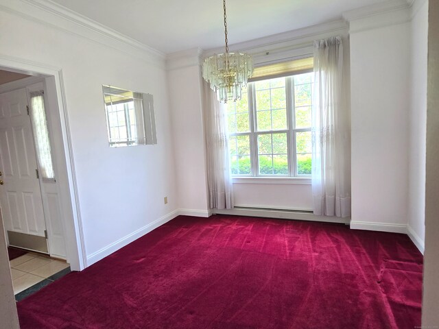 65 Ruby Ln, Stratford, CT 06614 - unfurnished dining area featuring plenty of natural light, a chandelier, carpet floors, and ornamental molding