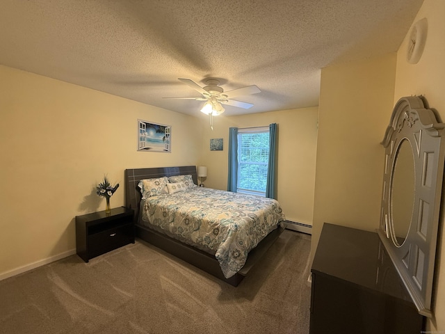 24 Podunk Cir Unit 24, South Windsor, CT 06074 - bedroom featuring a baseboard radiator, carpet floors, ceiling fan, and a textured ceiling