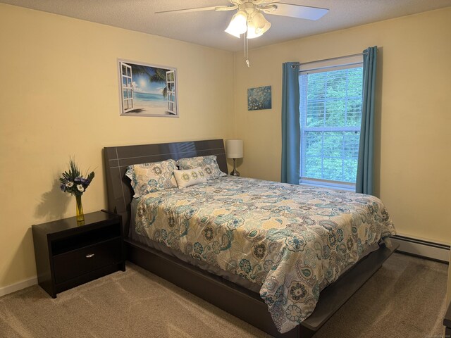 24 Podunk Cir Unit 24, South Windsor, CT 06074 - bedroom with a baseboard heating unit, carpet flooring, and a ceiling fan