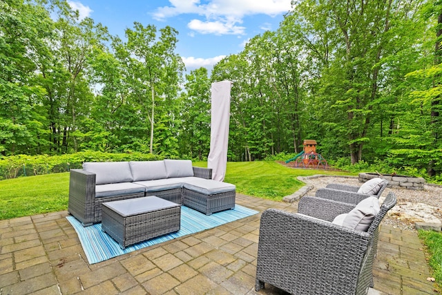 43 Old Young St, East Hampton, CT 06424 - view of patio with an outdoor living space and a playground