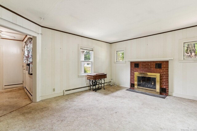 44 Nod Rd, Clinton, CT 06413 - living room featuring plenty of natural light, carpet, ornamental molding, and a baseboard radiator