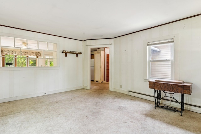 44 Nod Rd, Clinton, CT 06413 - carpeted empty room with ornamental molding, a baseboard radiator, and baseboards