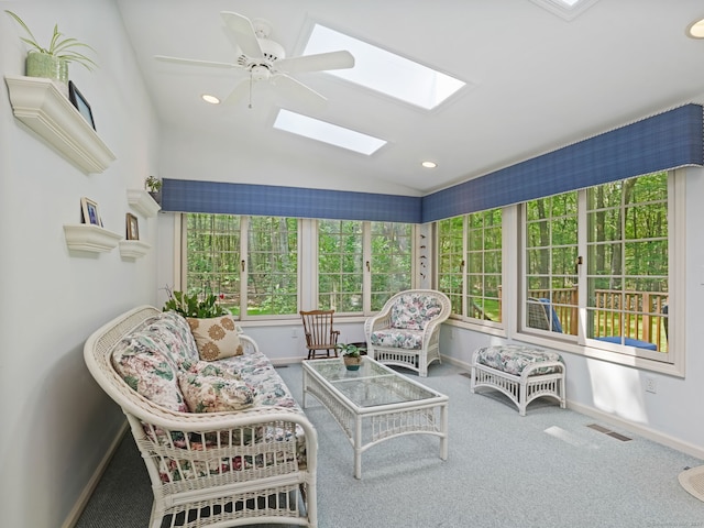 52 Grumman Ave, Wilton, CT 06897 - sunroom / solarium with a skylight, lofted ceiling, carpet, and recessed lighting