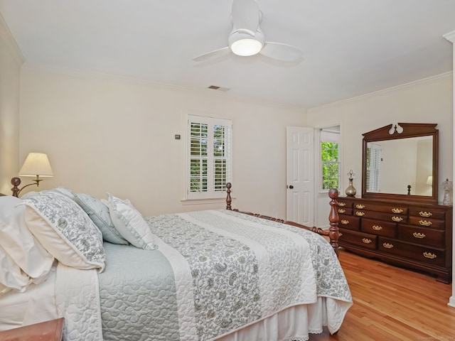 52 Grumman Ave, Wilton, CT 06897 - bedroom with light wood-style floors, ornamental molding, and a ceiling fan