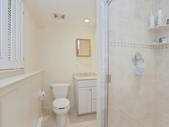 52 Grumman Ave, Wilton, CT 06897 - bathroom with a stall shower, vanity, and tile patterned flooring