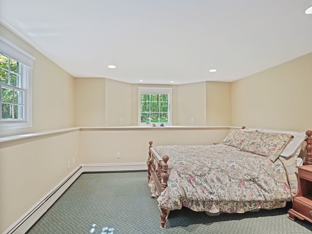 52 Grumman Ave, Wilton, CT 06897 - carpeted bedroom with a baseboard radiator, multiple windows, and recessed lighting