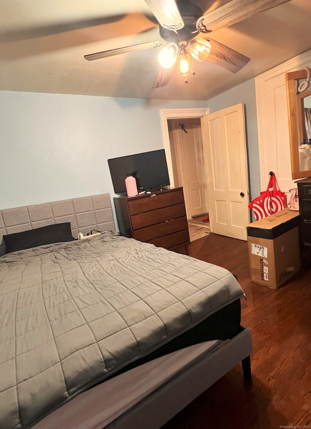 238 E Main St, Torrington, CT 06790 - bedroom featuring dark wood-style flooring and a ceiling fan
