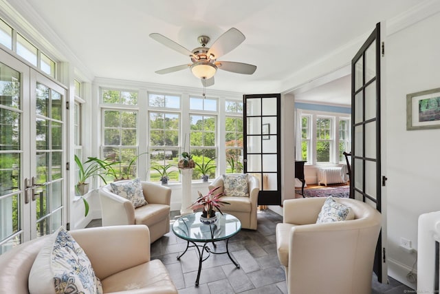 2200 Ridge Rd, North Haven, CT 06473 - sunroom / solarium with french doors, radiator heating unit, and ornamental molding