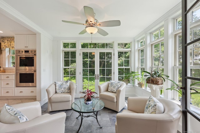 2200 Ridge Rd, North Haven, CT 06473 - sunroom / solarium with french doors, ornamental molding, and tile patterned floors