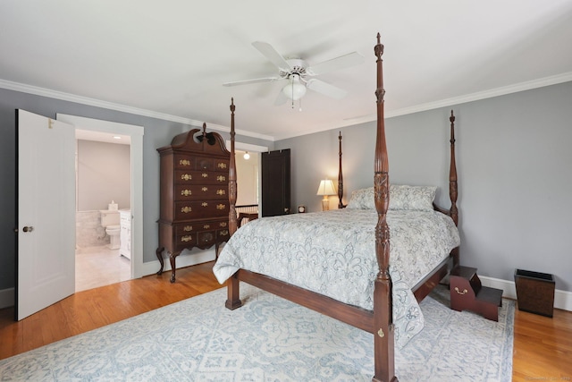 2200 Ridge Rd, North Haven, CT 06473 - bedroom with wood finished floors, crown molding, ceiling fan, and ensuite bath