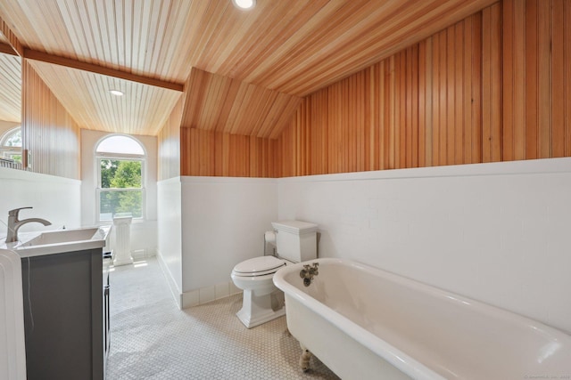 2200 Ridge Rd, North Haven, CT 06473 - bathroom with a freestanding bath, vanity, wooden ceiling, and recessed lighting