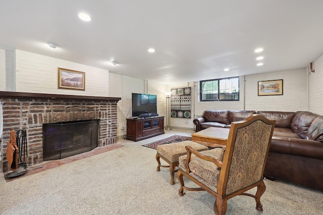 2200 Ridge Rd, North Haven, CT 06473 - living room featuring carpet floors, a fireplace, and recessed lighting