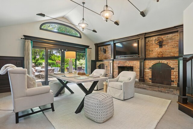 158 Linden Tree Rd, Wilton, CT 06897 - living area with a fireplace and high vaulted ceiling