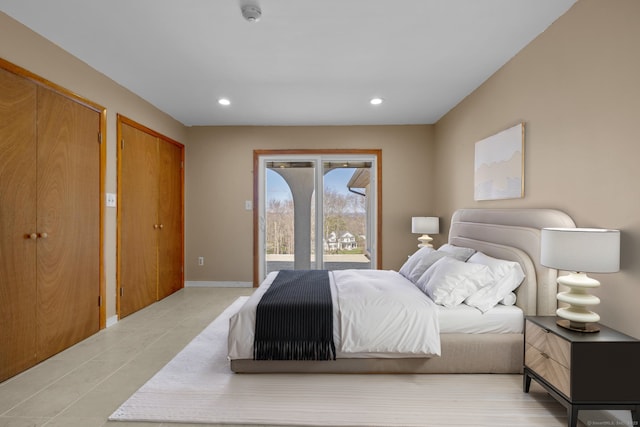 48 Powers Rd, Wallingford, CT 06492 - bedroom with multiple closets, recessed lighting, access to exterior, and light tile patterned floors