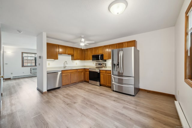 143 Pine Hill Rd Unit 9F, Thomaston, CT 06787 - kitchen featuring appliances with stainless steel finishes, baseboard heating, a baseboard heating unit, a sink, and light countertops
