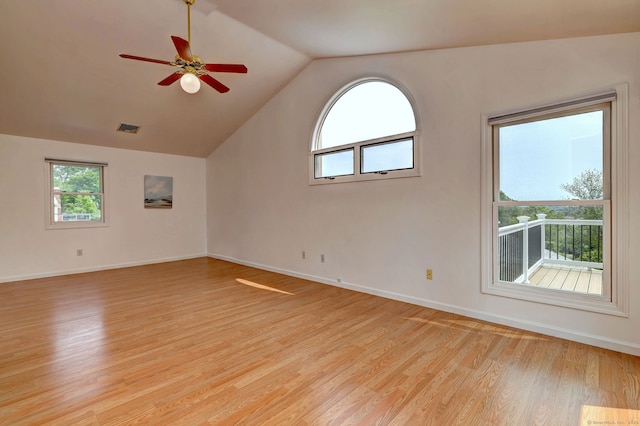 51 Crestwood Rd, Milford, CT 06460 - unfurnished room with light wood-style floors, healthy amount of natural light, a ceiling fan, lofted ceiling, and baseboards