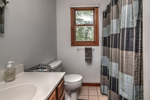 51 Crestwood Rd, Milford, CT 06460 - bathroom with tile patterned floors, vanity, toilet, baseboards, and a shower with curtain