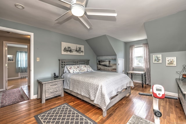 97 Richmond Ave, West Haven, CT 06516 - bedroom featuring wood finished floors, lofted ceiling, radiator, and a ceiling fan
