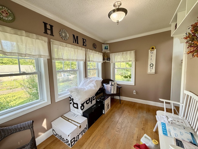 451 Robbins Ave, Newington, CT 06111 - sitting room with crown molding, a textured ceiling, wood finished floors, and baseboards