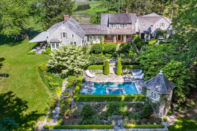 view from above of property with a pool