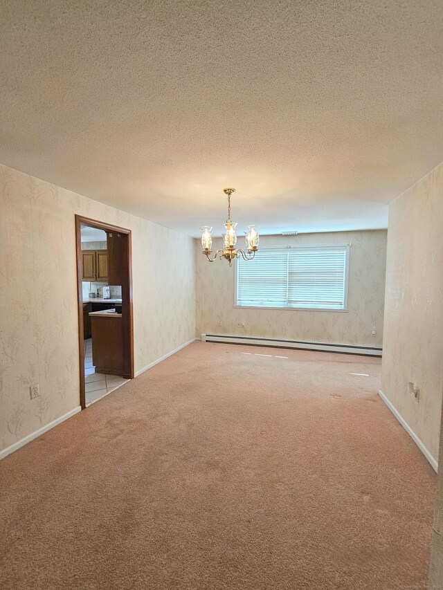 105 Minortown Rd, Woodbury, CT 06798 - carpeted spare room featuring a chandelier, a textured ceiling, and baseboard heating