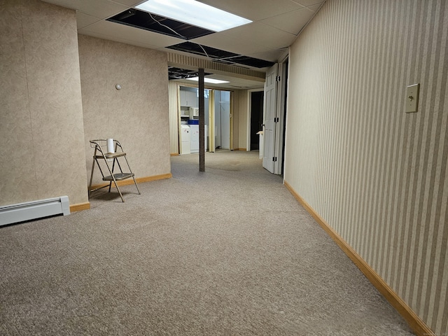 105 Minortown Rd, Woodbury, CT 06798 - finished below grade area with carpet, washer / clothes dryer, and a baseboard radiator
