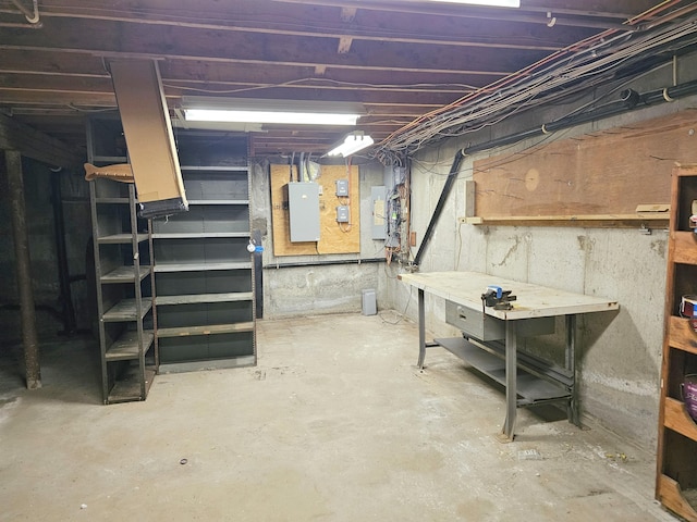 105 Minortown Rd, Woodbury, CT 06798 - unfinished below grade area featuring a workshop area and electric panel