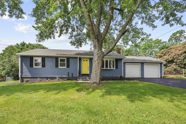 22 Allerton Rd, Naugatuck, CT 06770 - single story home featuring asphalt driveway, a garage, a chimney, and a front yard