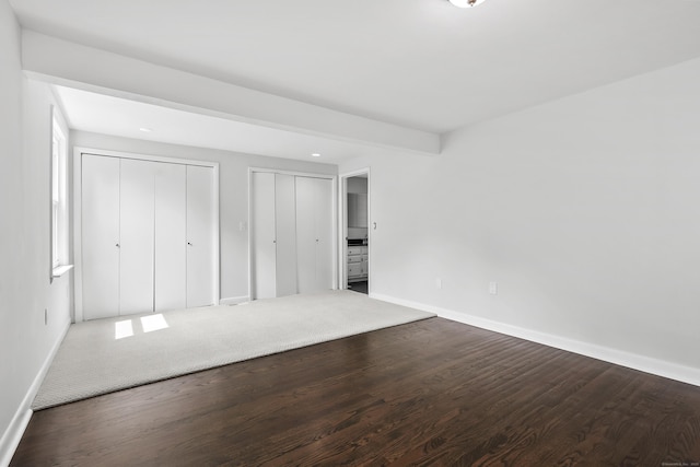 22 Allerton Rd, Naugatuck, CT 06770 - unfurnished bedroom featuring baseboards, multiple closets, dark wood-type flooring, and recessed lighting