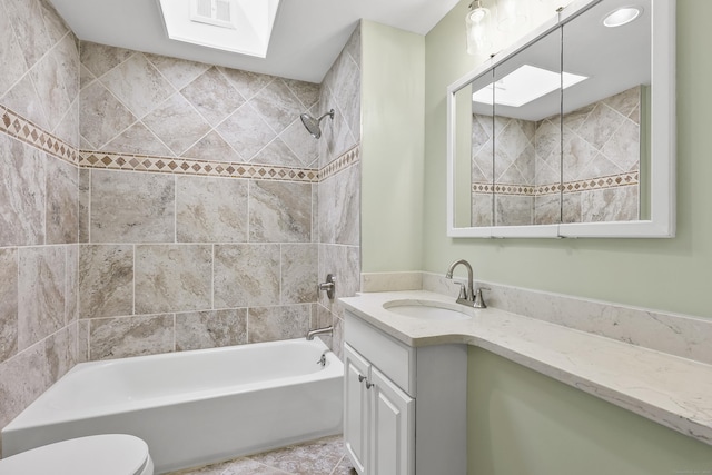 22 Allerton Rd, Naugatuck, CT 06770 - full bathroom with vanity, toilet, shower / tub combination, a skylight, and recessed lighting