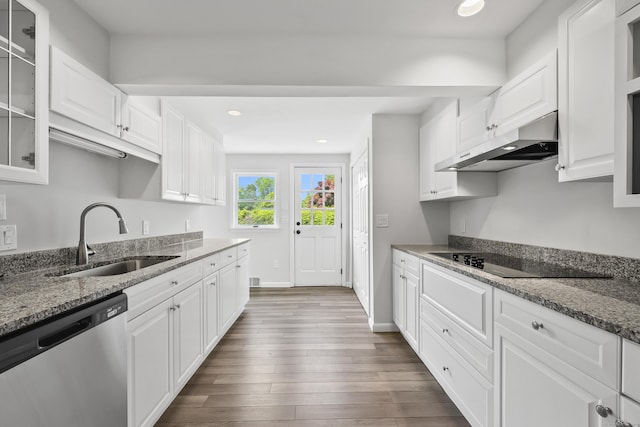 22 Allerton Rd, Naugatuck, CT 06770 - kitchen with dishwasher, under cabinet range hood, a sink, black electric stovetop, and recessed lighting