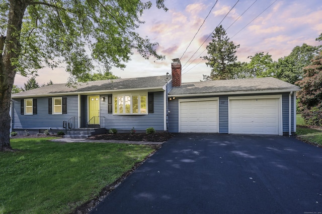 22 Allerton Rd, Naugatuck, CT 06770 - ranch-style home with a chimney, driveway, an attached garage, and a front yard