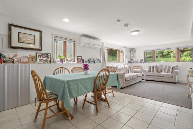 408 Stage Coach Rd, Durham, CT 06422 - dining area featuring a wall unit AC, light carpet, light tile patterned floors, and recessed lighting